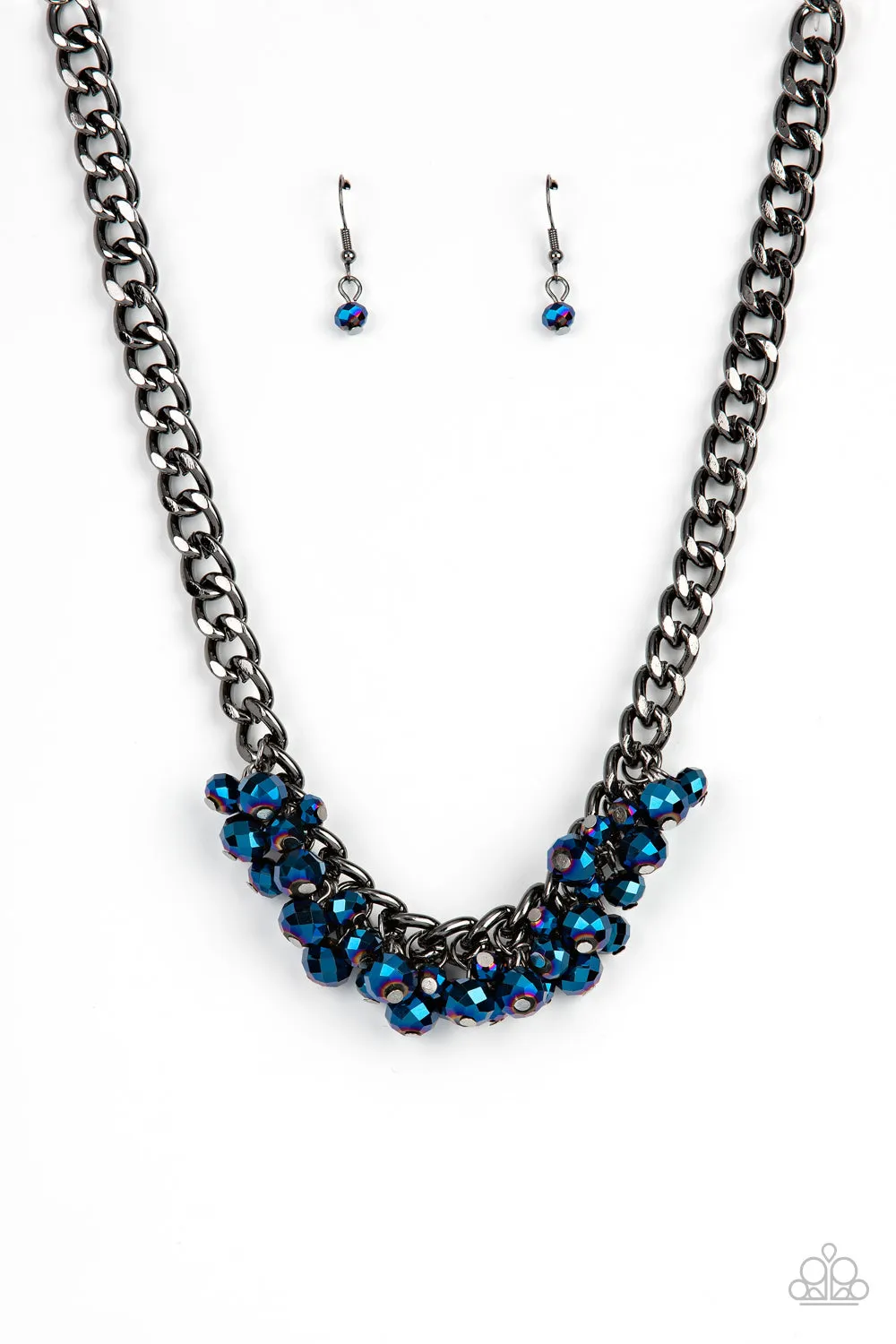 Paparazzi Galactic Knockout Necklace Blue, Embedded Edge Earrings Blue & What Goes Around Bracelet Multi