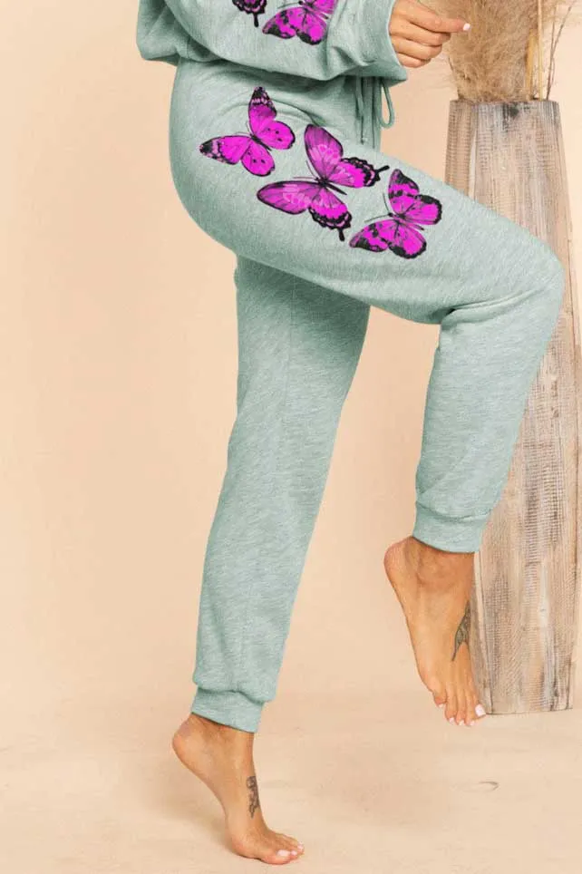 Pink butterflies Printed French Terry Sweatpants