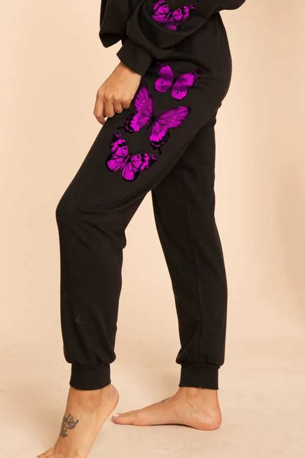 Pink butterflies Printed French Terry Sweatpants