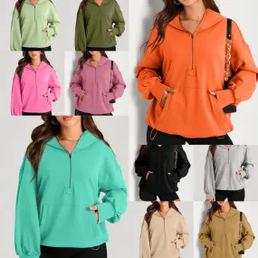 Pocketed Half Zip Long Sleeve Hoodie