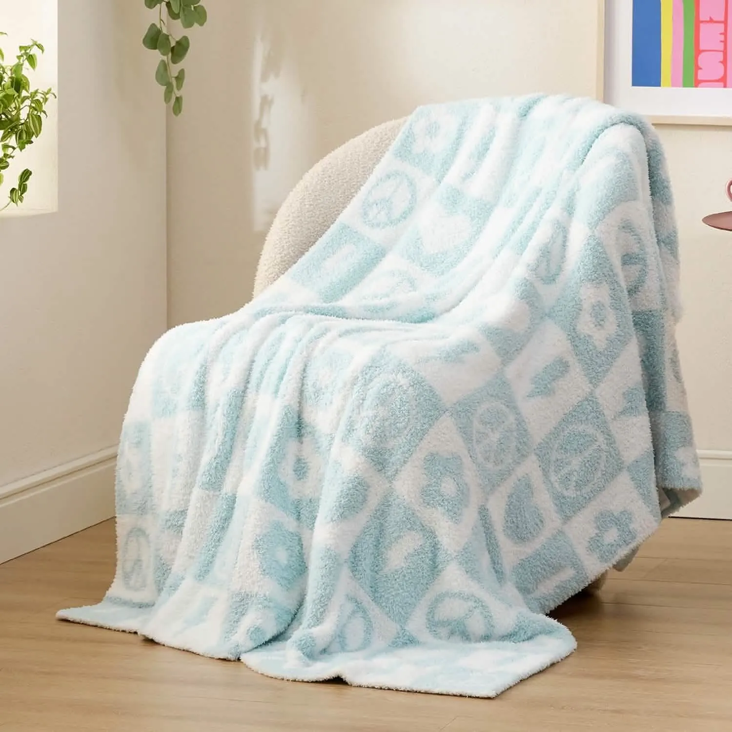 Print Feather Yarn Throw Blanket