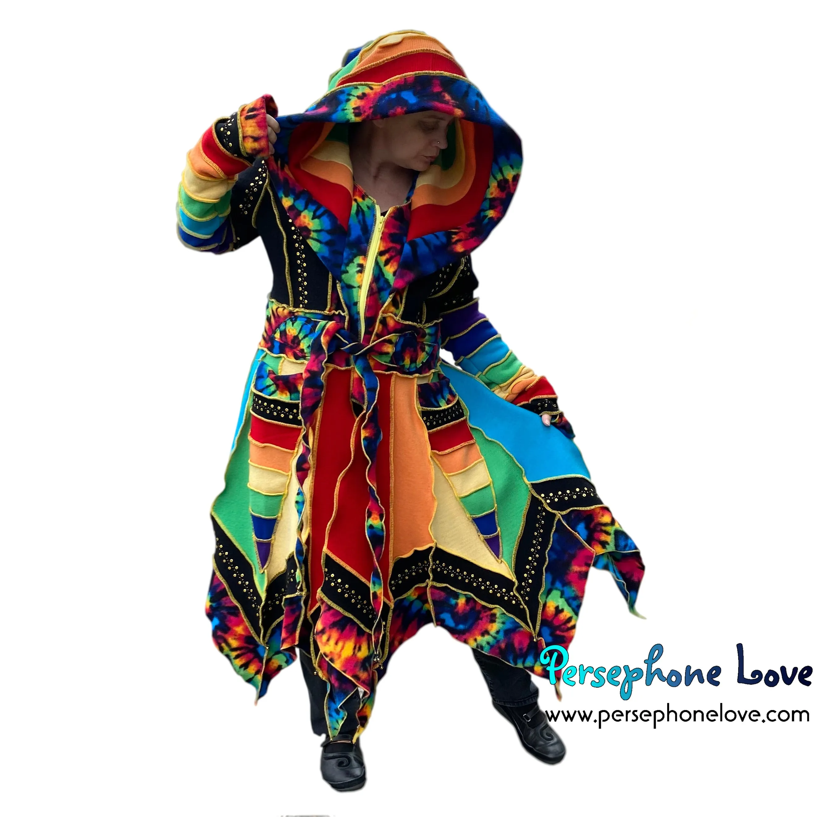 “Prophet” Rainbow pixie felted cashmere/wool/fleece Katwise-inspired sequin sweatercoat-2572