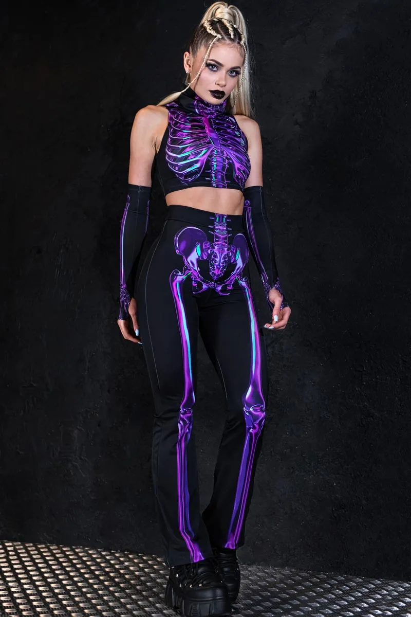 Purple Skeleton Flare Pants Set