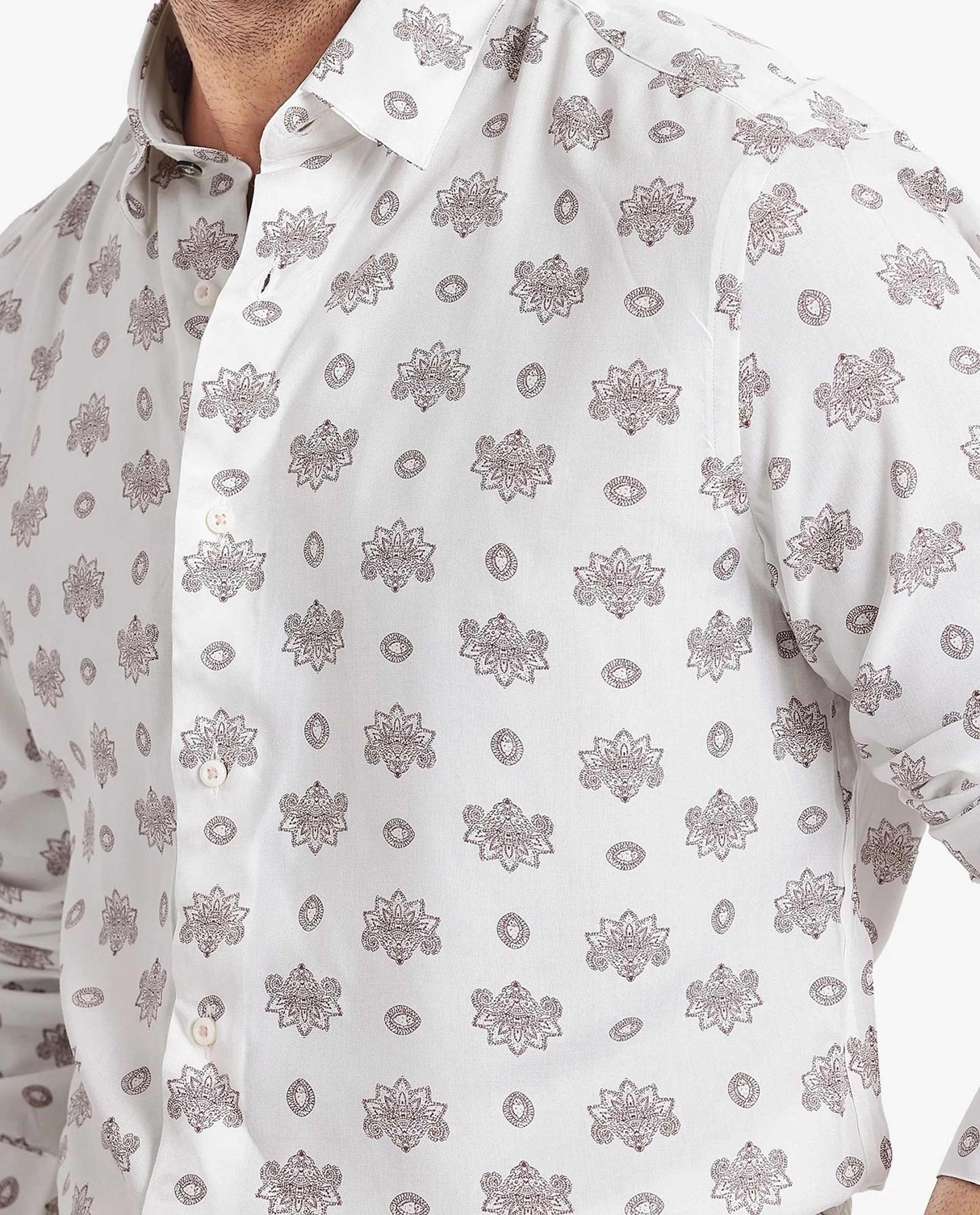 Rare Rabbit Men's Beauu White Viscose Fabric Full Sleeves Floral Print Shirt