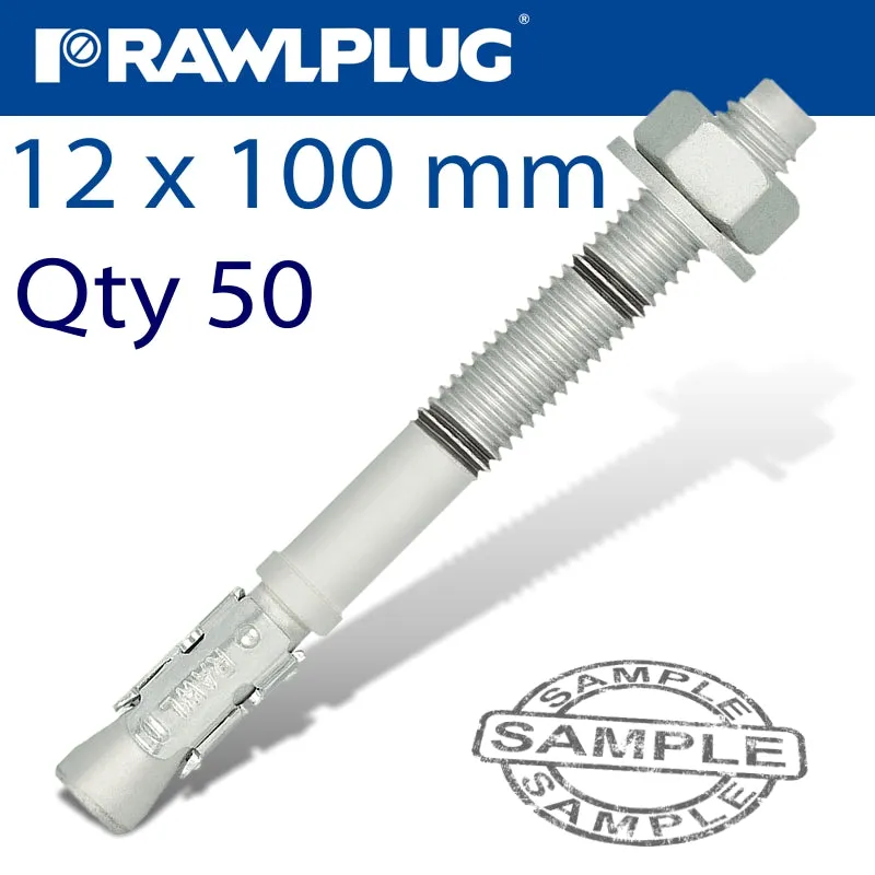 RAWLPLUG THROUGHBOLT 12X100X5MM ZINC FLAKE 50 -BOX RAW R-HPTIIZF-12100-5