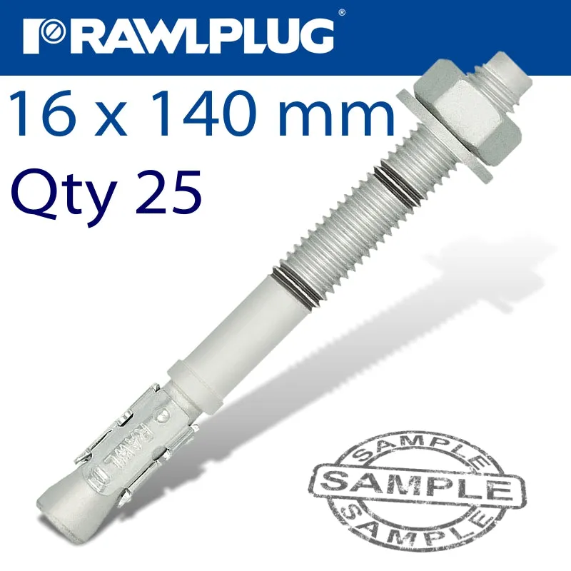 RAWLPLUG THROUGHBOLT 16X140X20MM ZINC FLAKE 25 -BOX RAW R-HPTIIZF-16140-20