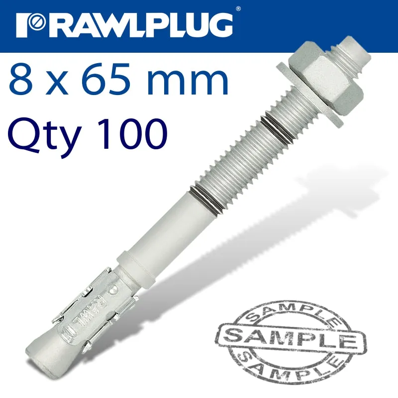 RAWLPLUG THROUGHBOLT 8X65X15MM ZINC FLAKE 100 -BOX RAW R-HPTIIZF-08065-15