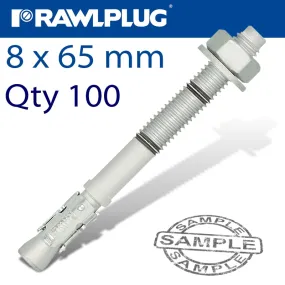 RAWLPLUG THROUGHBOLT 8X65X15MM ZINC FLAKE 100 -BOX RAW R-HPTIIZF-08065-15