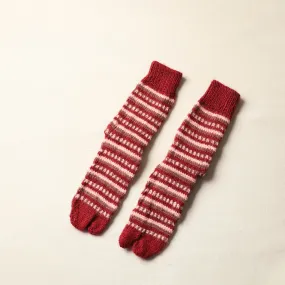 Red - Kumaun Hand Knitted Woolen Socks (Adult) 61