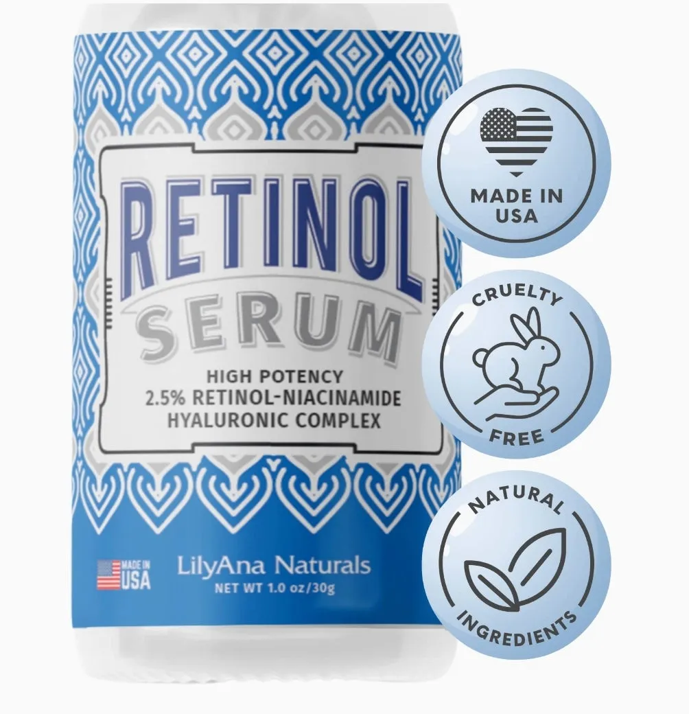 Retinol Serum by LilyAna Naturals - Retinol Serum for Face has pure retinol (2.5%) for effective treatment of dark spots and acne scars - 1oz (1-Pack)