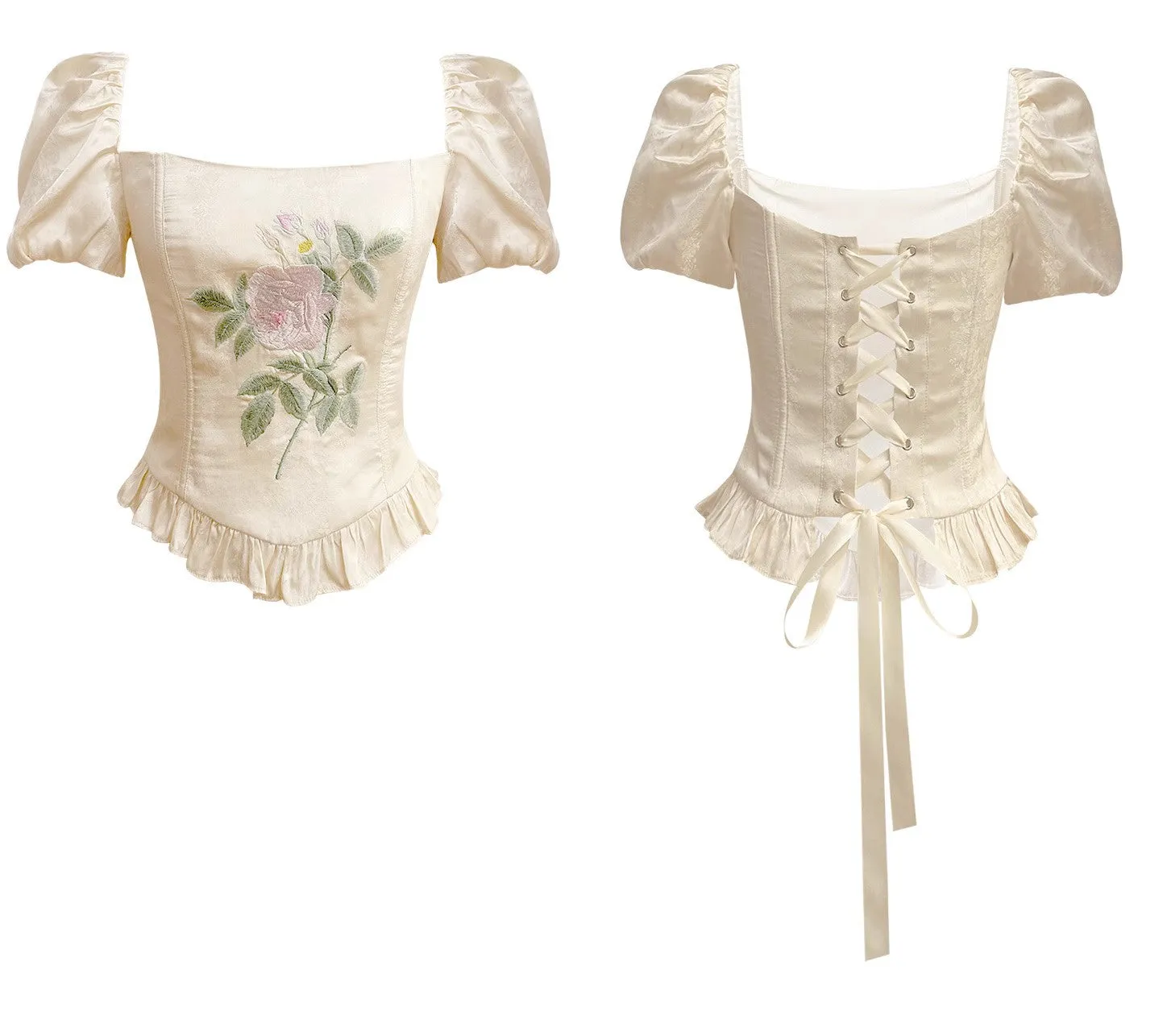 Retro Coquette Embroidery Corset & Skirt