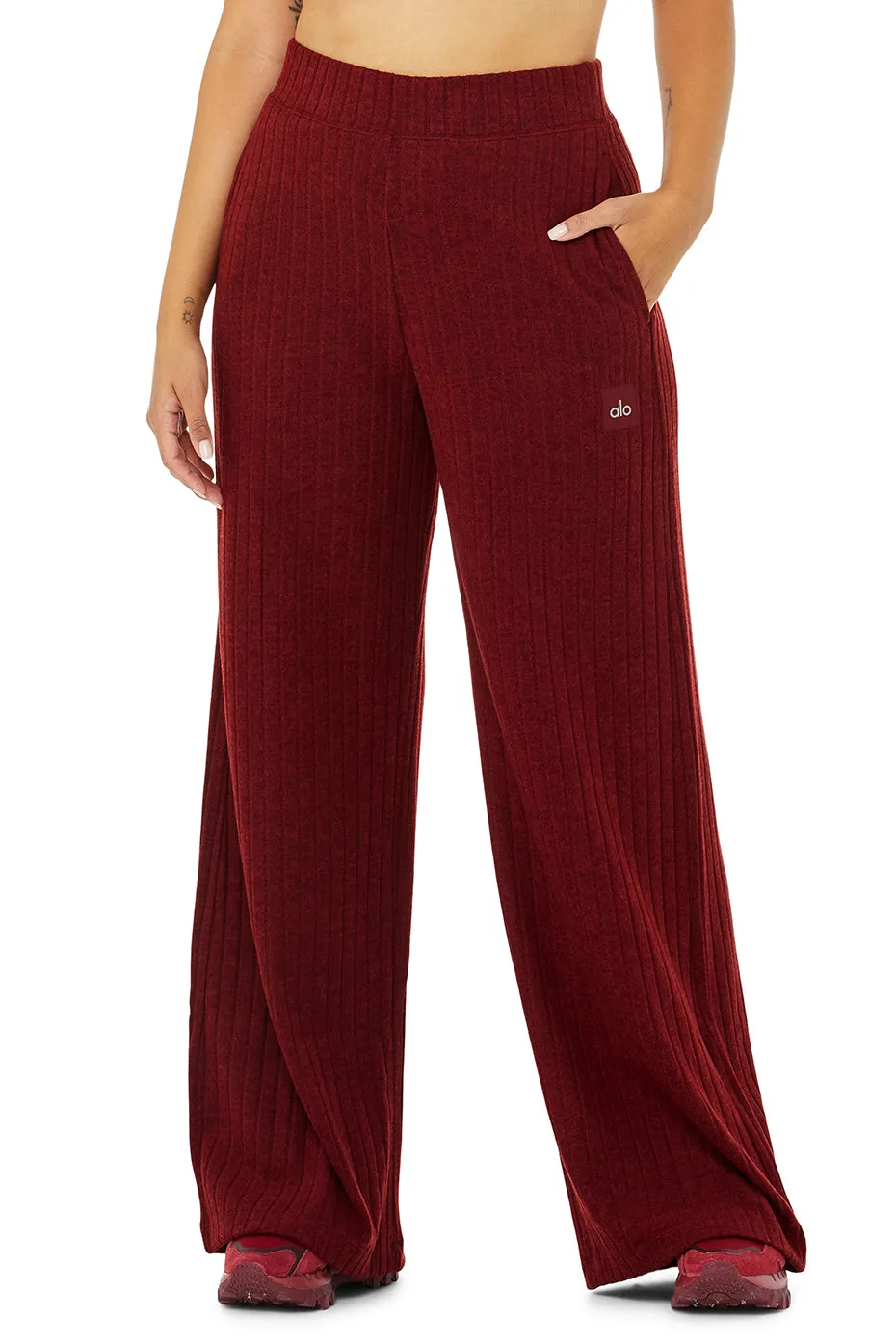 Ribbed Take Comfort Wide Leg Pant - Cranberry