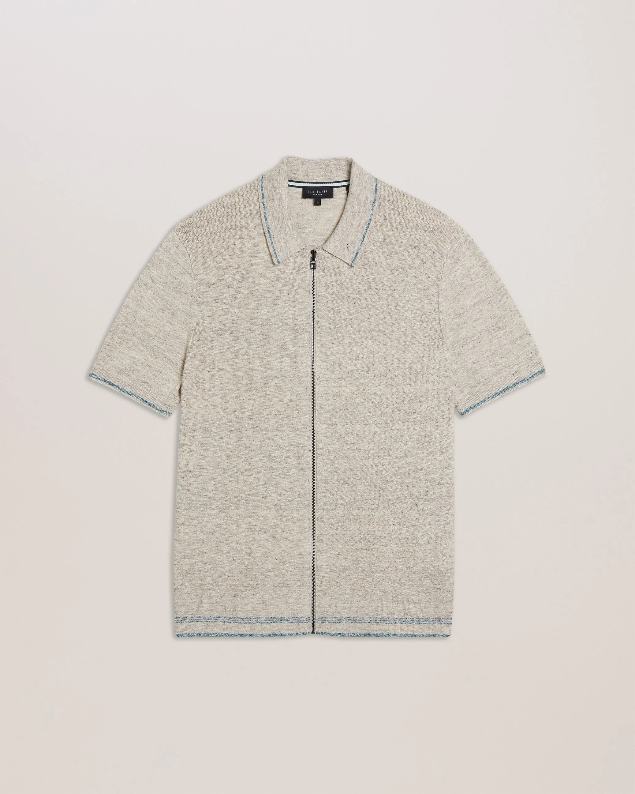 Rojor Ss Zip Through Textured Front Polo Natural