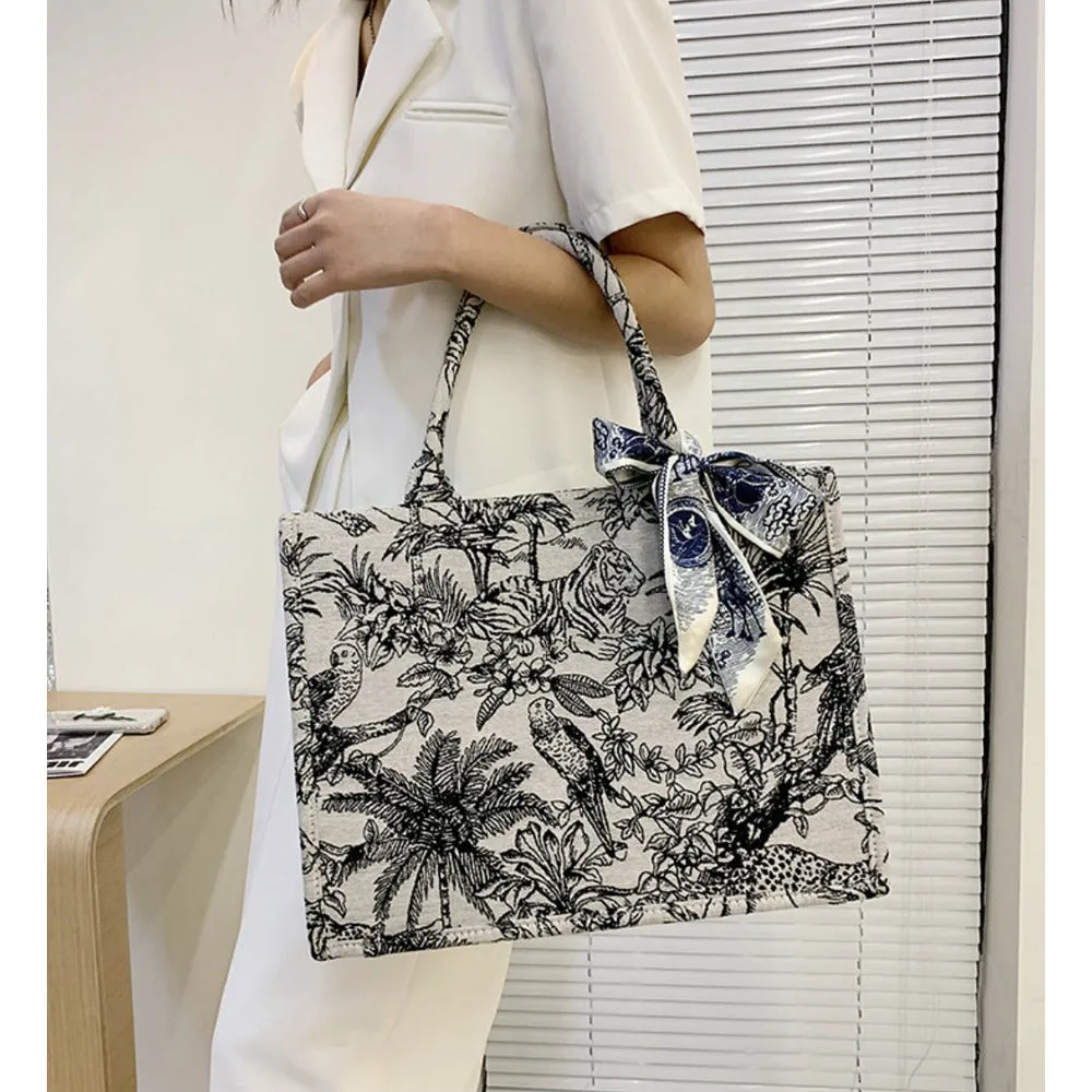 Safari Graphic Tote Bag with Scarf