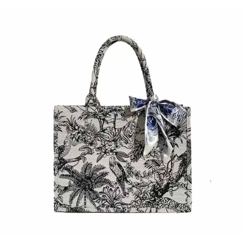 Safari Graphic Tote Bag with Scarf