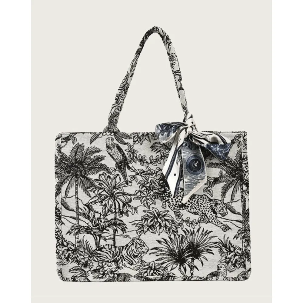 Safari Graphic Tote Bag with Scarf