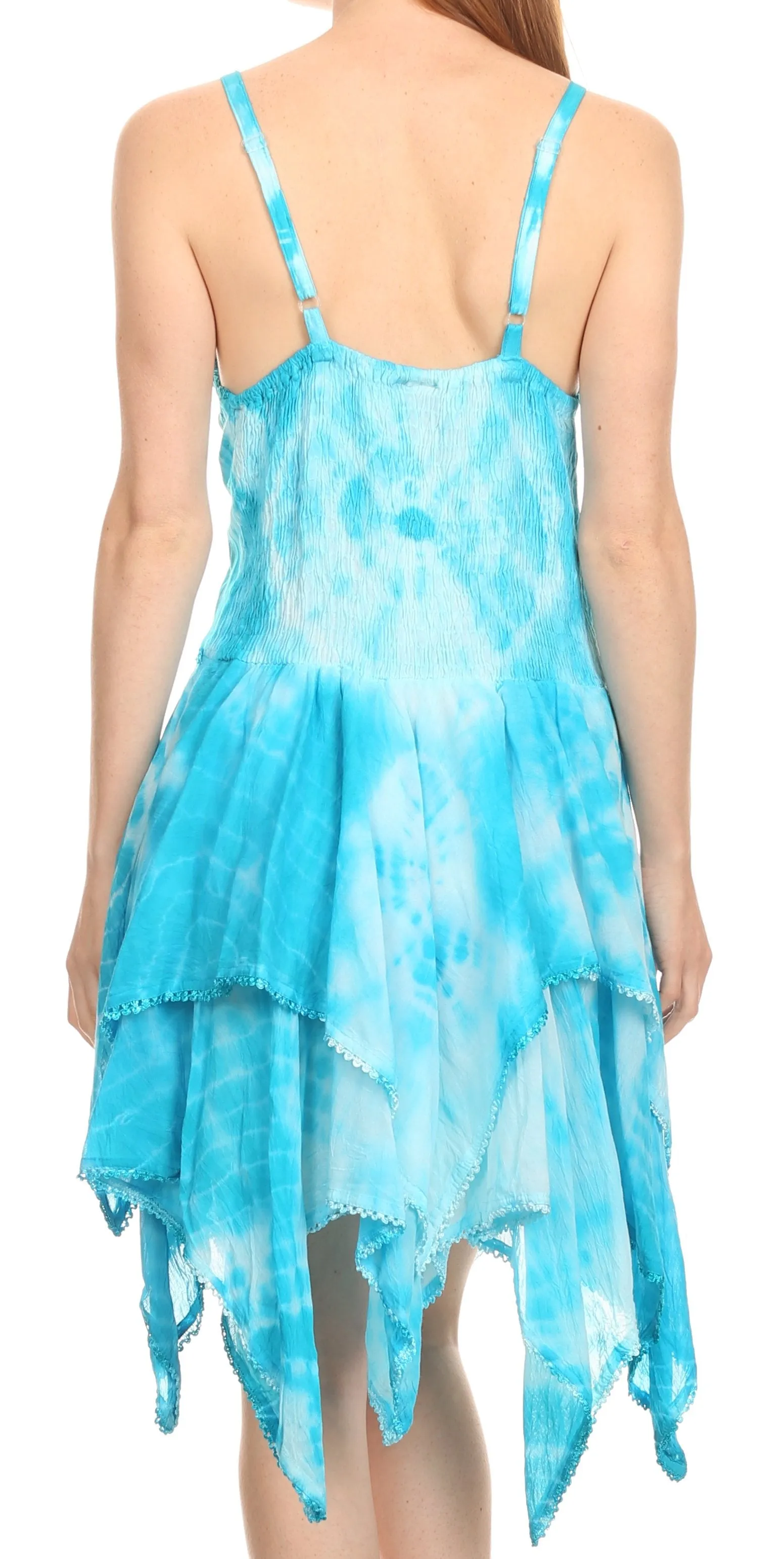 Sakkas Paige Mid Length Handkerchief Tank Top Spaghetti Strap Dress With Tie Dye