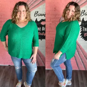 Scoop Neck Knit Sweater Emerald Green