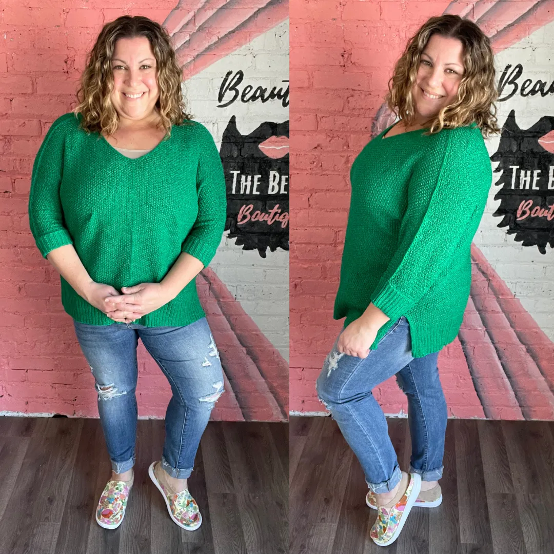 Scoop Neck Knit Sweater Emerald Green