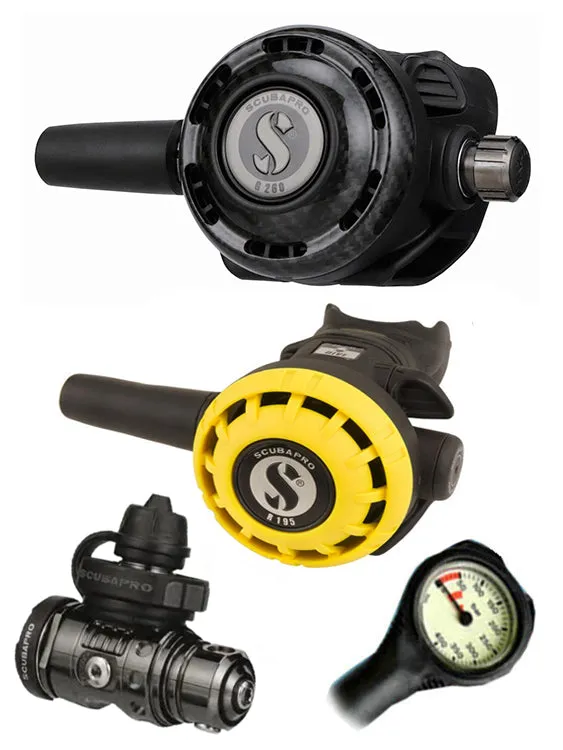 Scubapro Regulator Set: MK19 Evo Black Tech (DIN or Yoke) / G260 Carbon / Octopus & Free Termo Gauge