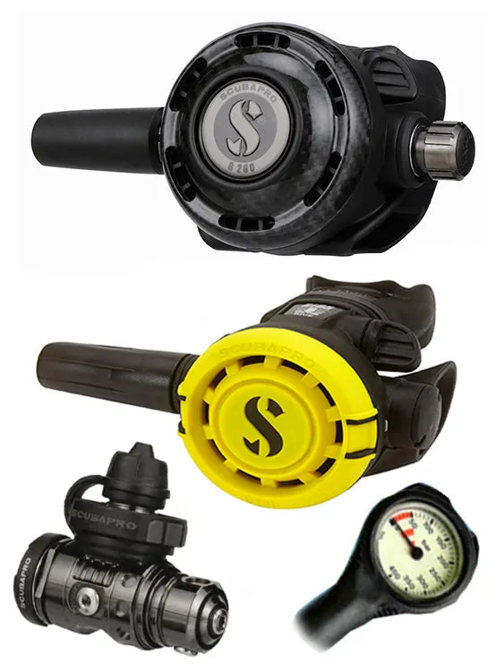 Scubapro Regulator Set: MK19 Evo Black Tech (DIN or Yoke) / G260 Carbon / Octopus & Free Termo Gauge