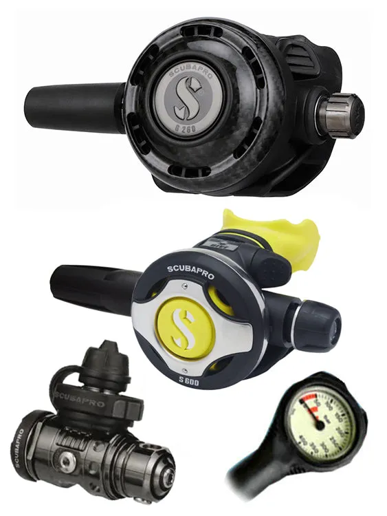 Scubapro Regulator Set: MK19 Evo Black Tech (DIN or Yoke) / G260 Carbon / Octopus & Free Termo Gauge