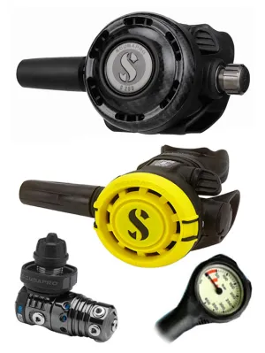 Scubapro Regulator Set: MK25 Evo Black Tech (DIN or Yoke) / G260 Carbon / Octopus & Free Termo Gauge