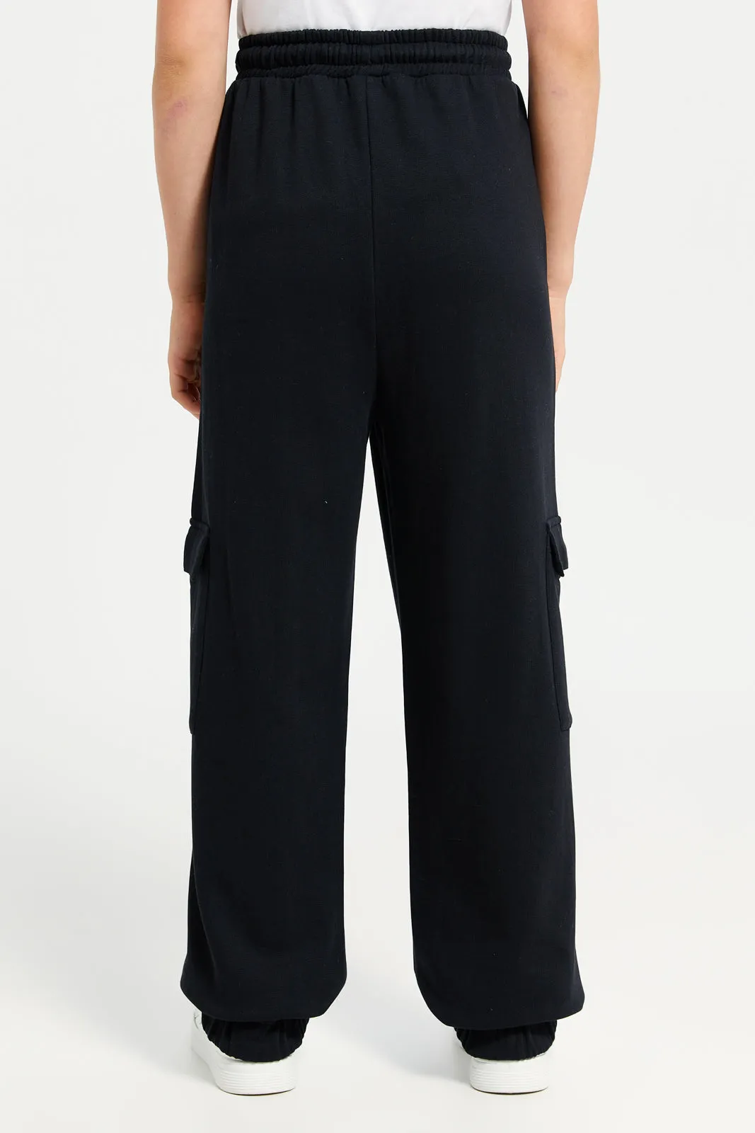 Senior Girls Black Cargo Pocket Track Pants