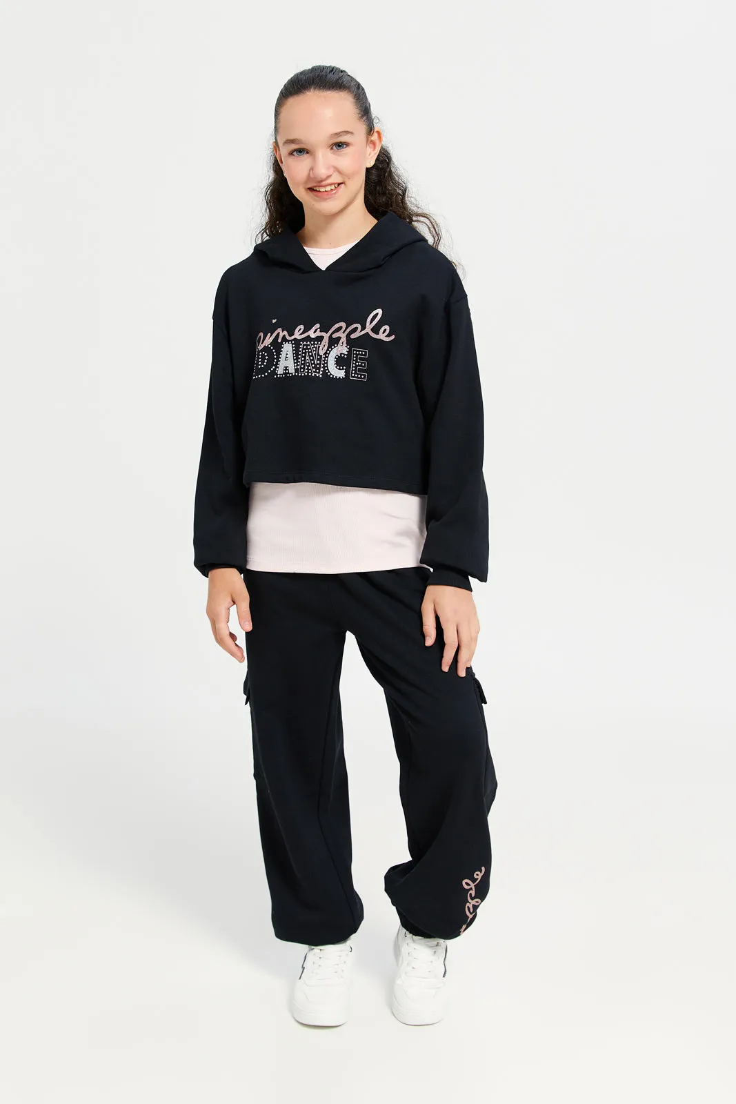 Senior Girls Black Cargo Pocket Track Pants