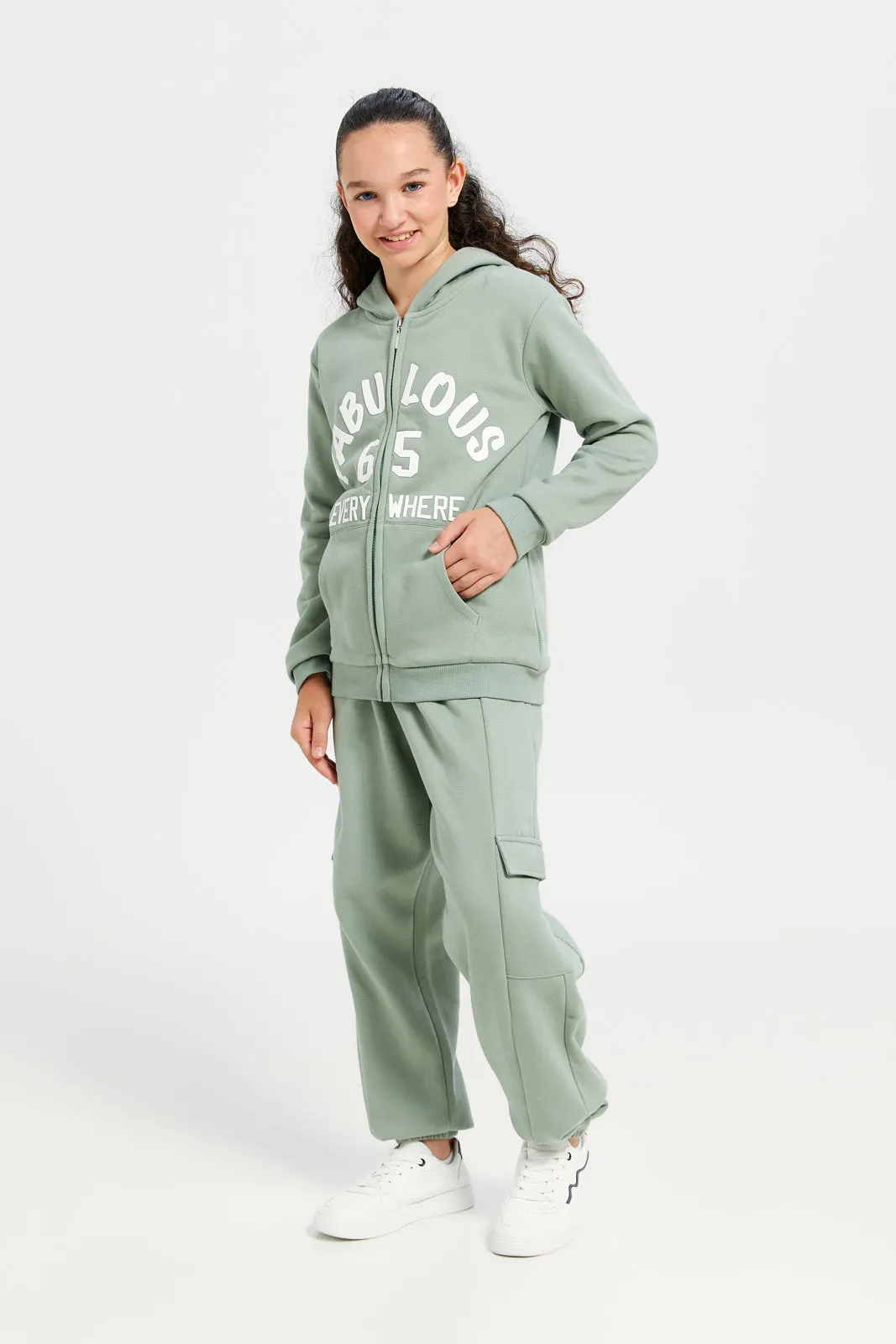 Senior Girls Green Cargo Pocket Track Pants