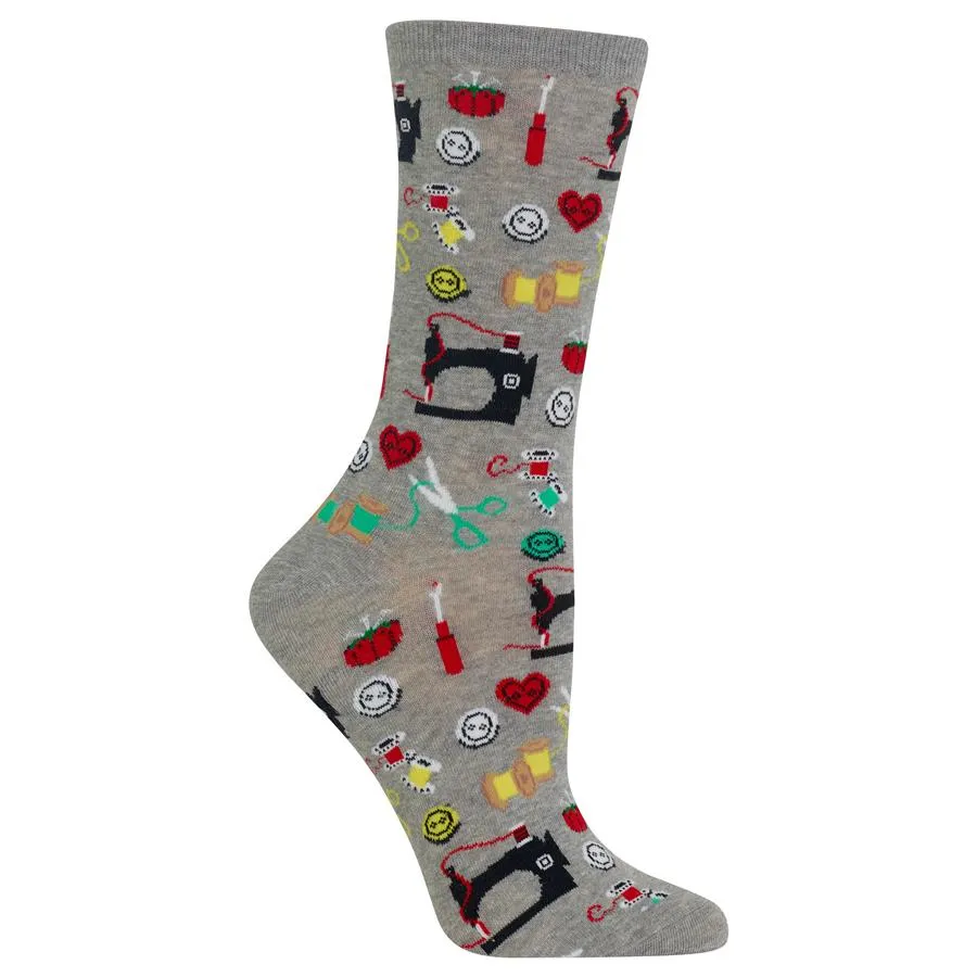 Sewing Supplies (Grey) Women's Crew Socks