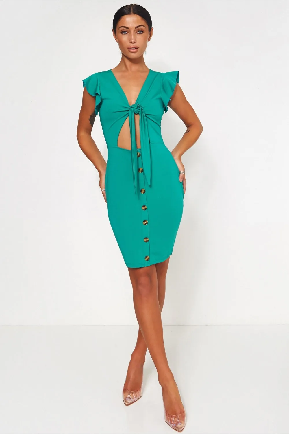 Sharla Green Tie Front Midi Dress