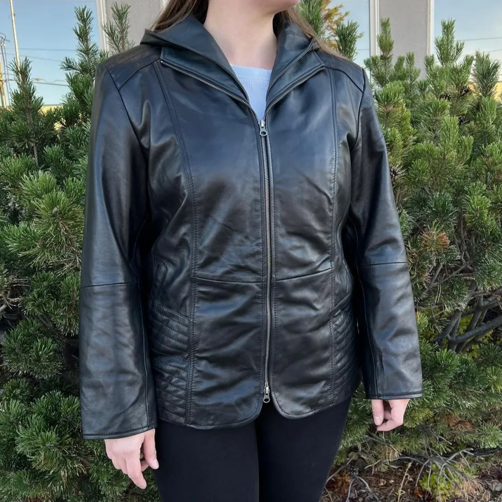 Sheep Leather Jacket with Removable Hood