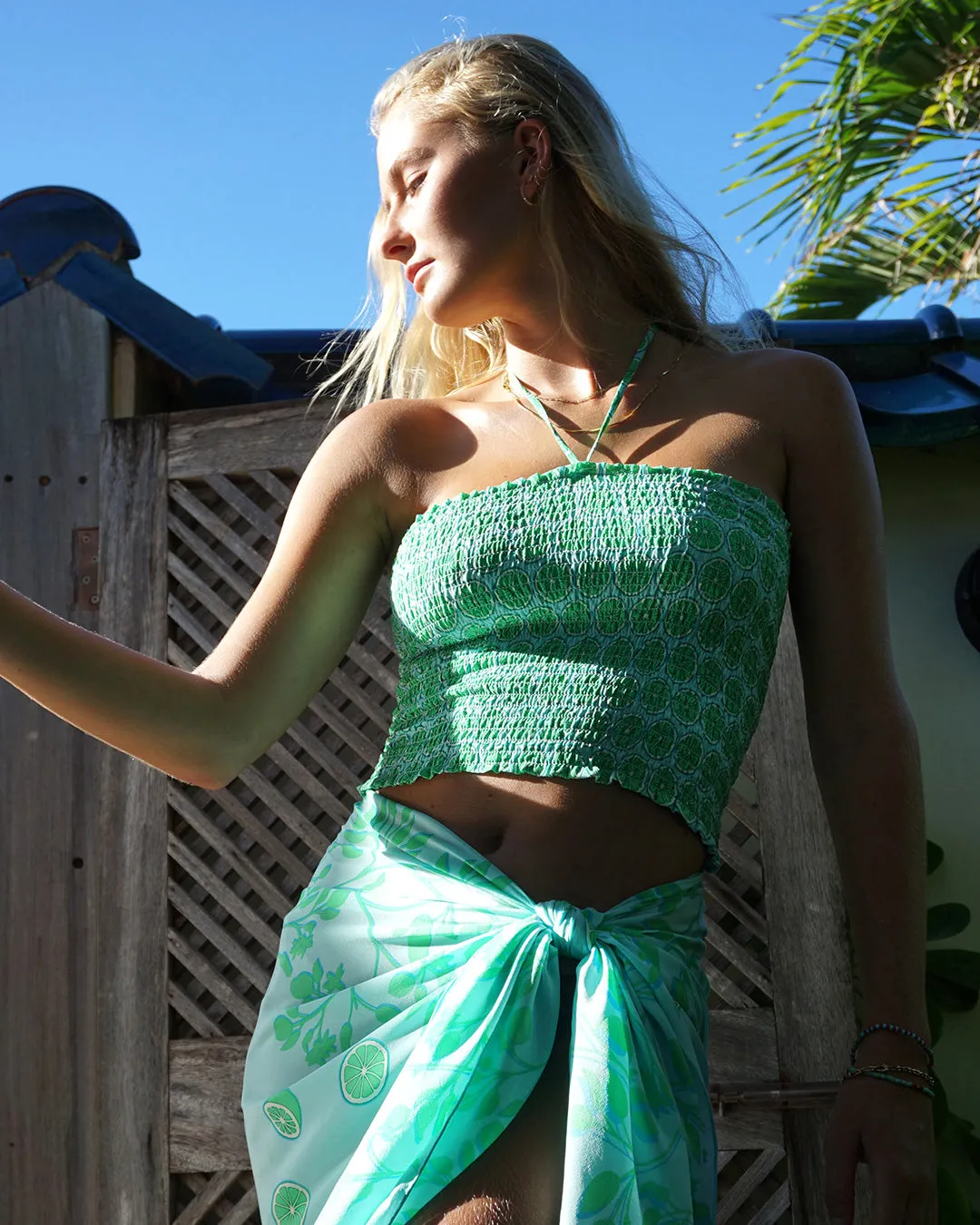 Silk Ruffle Bandeau Top LIME SLICE