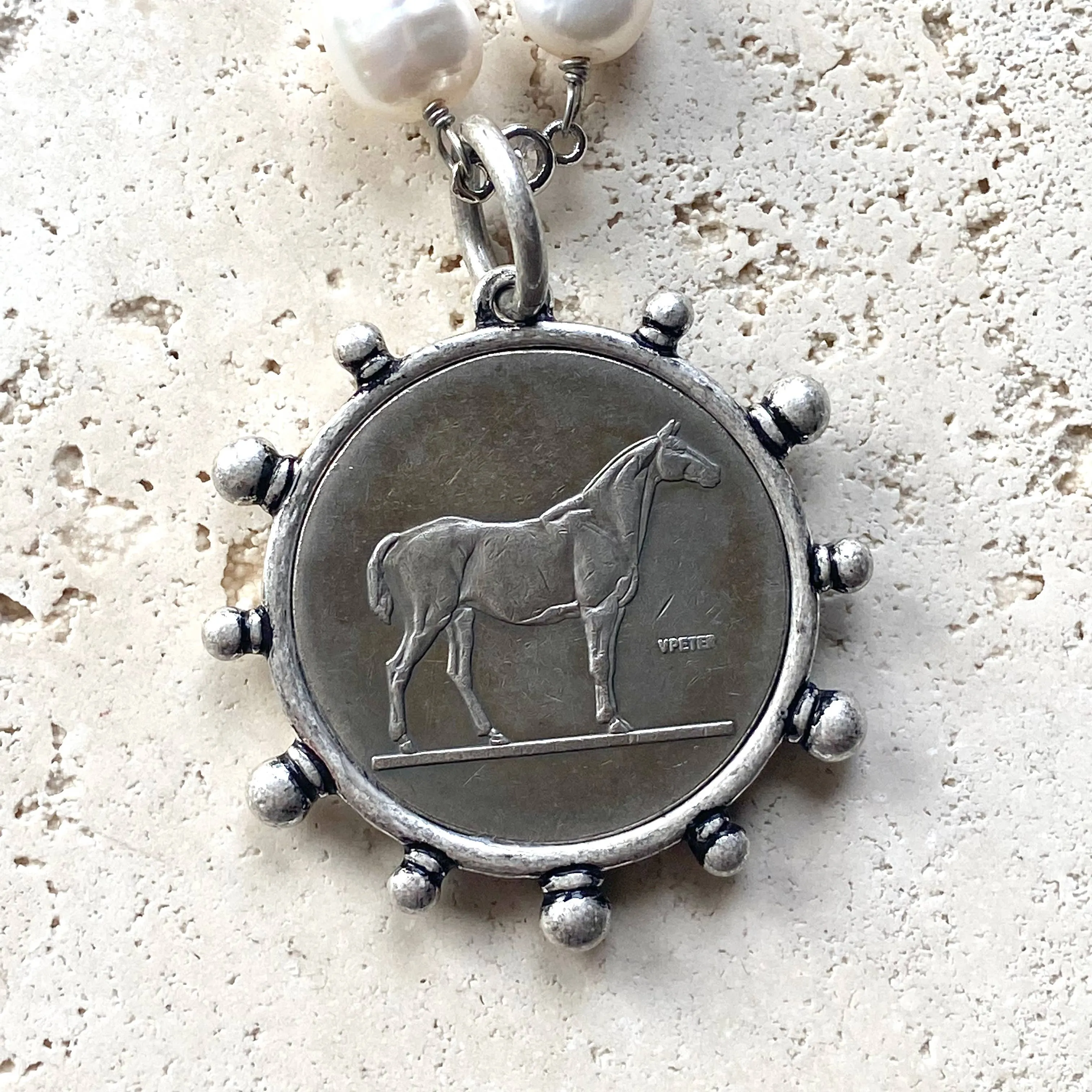 Silver Pearl Horse Necklace