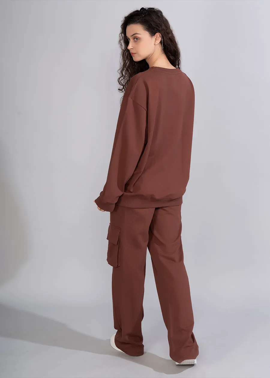 Solid Cocoa Premium terry Co-ord set For Womens | Pronk