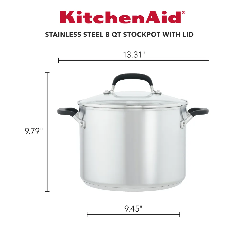 Stainless Steel 8-Quart Stockpot with Measuring Marks and Lid