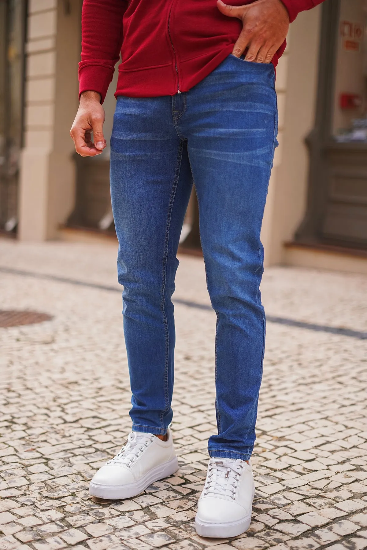 Stretchy Dark Blue Slim Fit Jeans - W21 - MDJ004R