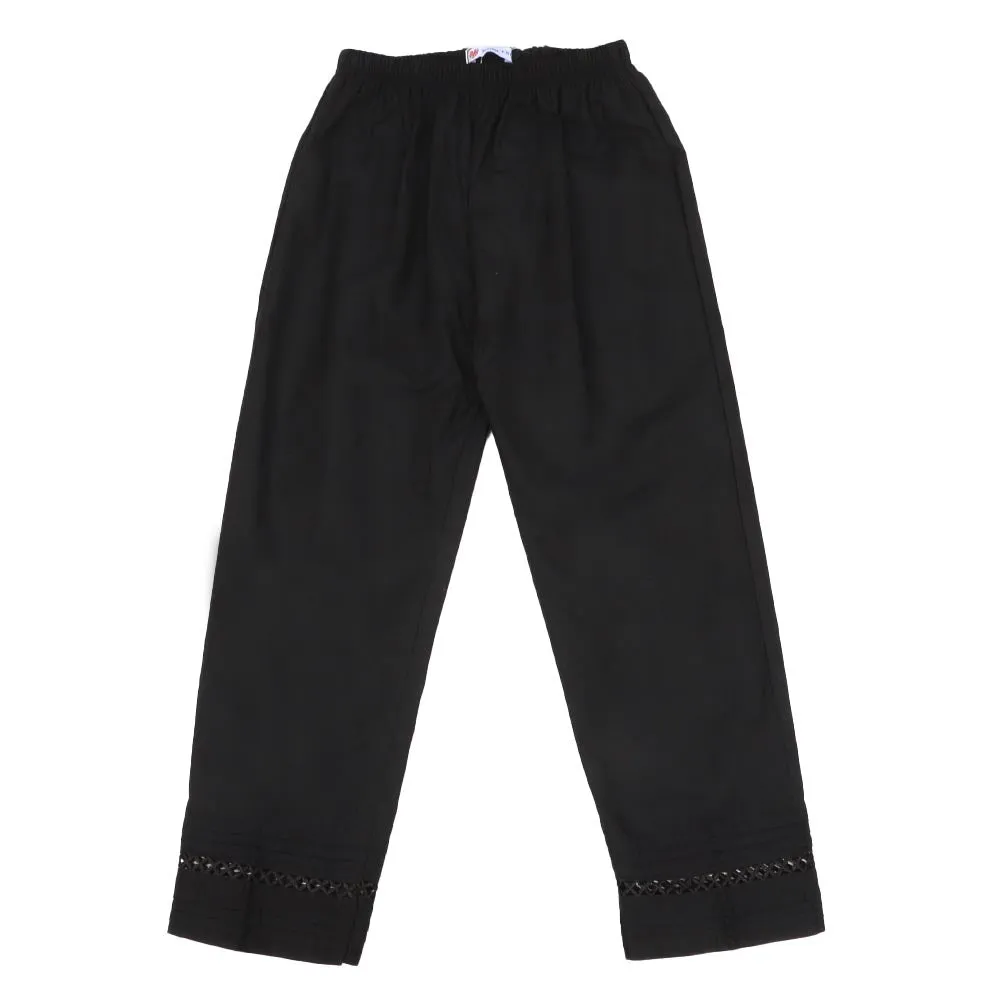 Teens Girls Cotton Trouser Laced | BLACK