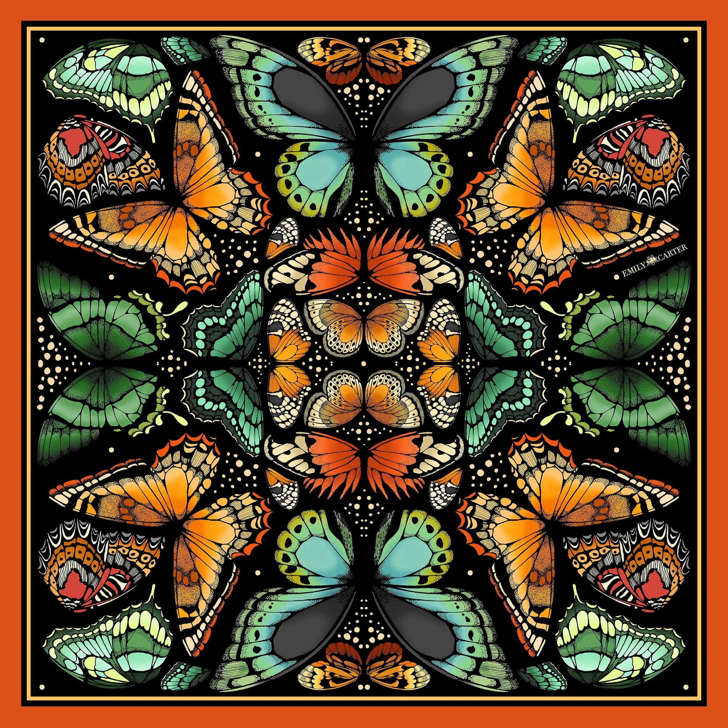 The Tropical Butterfly Silk Scarf - Burnt Orange | 65x65cm