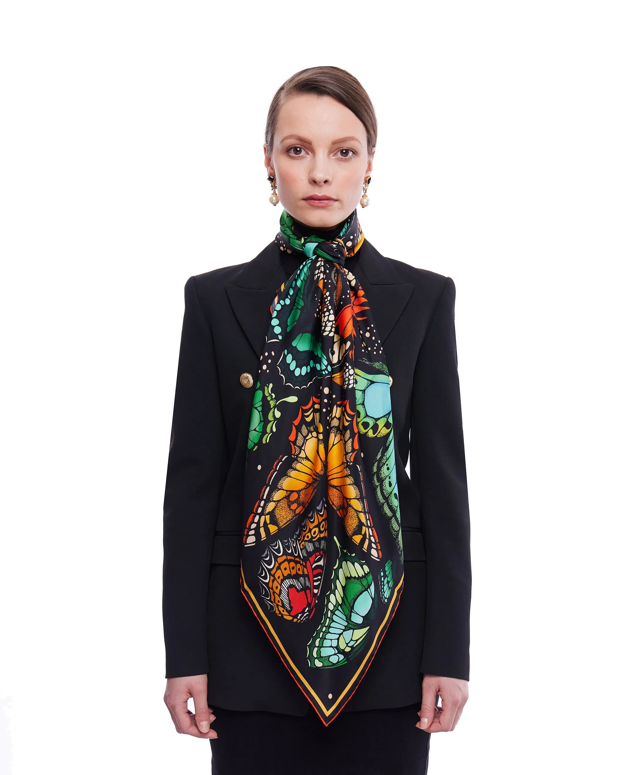 The Tropical Butterfly Silk Scarf - Burnt Orange | 65x65cm