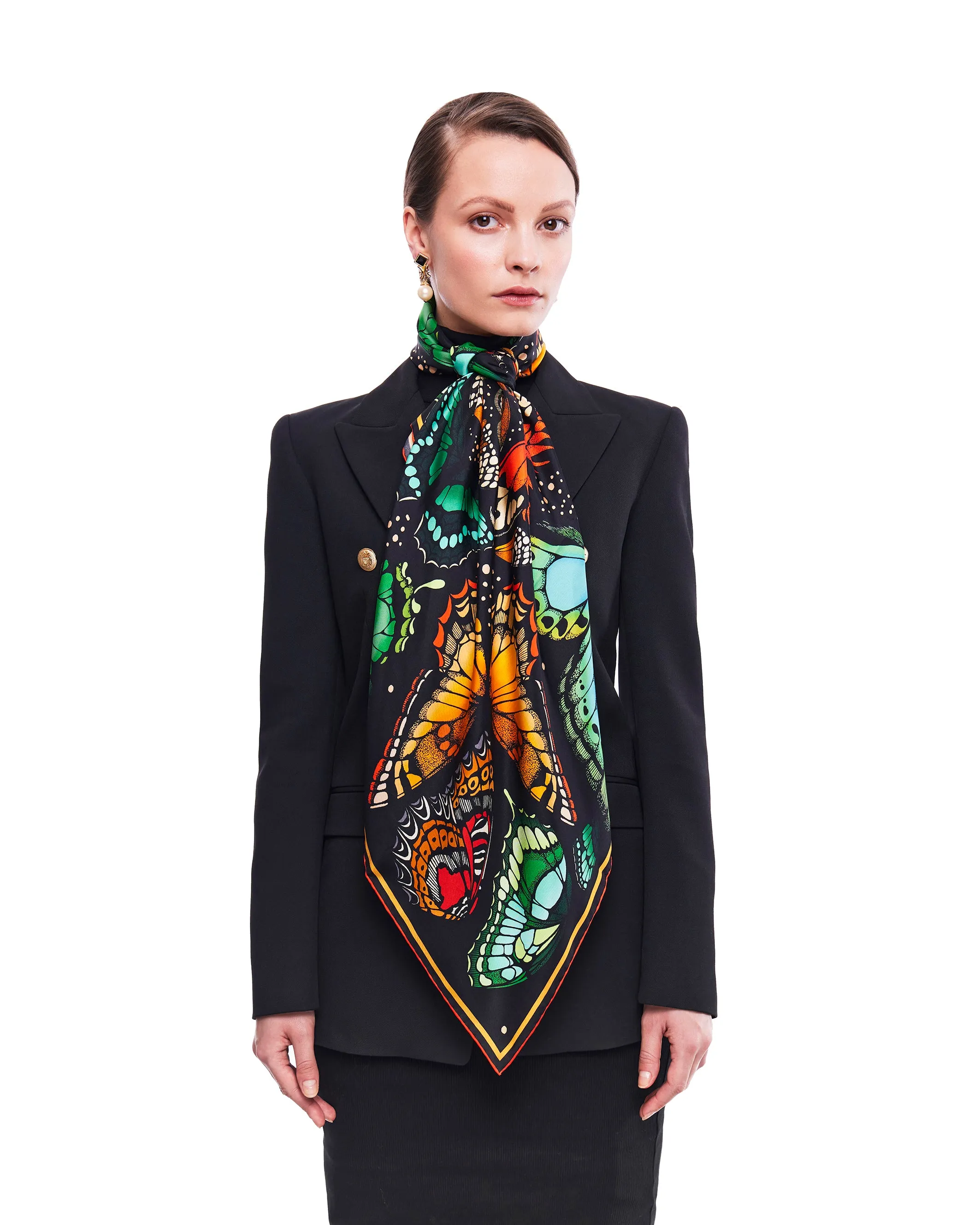 The Tropical Butterfly Silk Scarf - Burnt Orange | 65x65cm