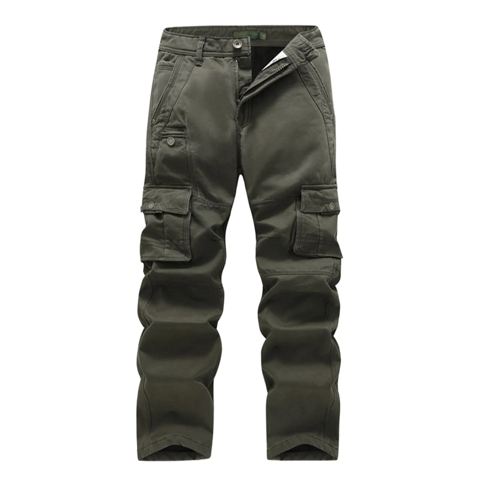 THICKEN 100% COTTON CASUAL DRAWSTRING MULTI-POCKETS CARGO PANTS