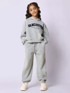 Tween Girls Comfy Grey Marl Regular Fit Overhead Hoodie With Applique And Jogger 2 Piece Set