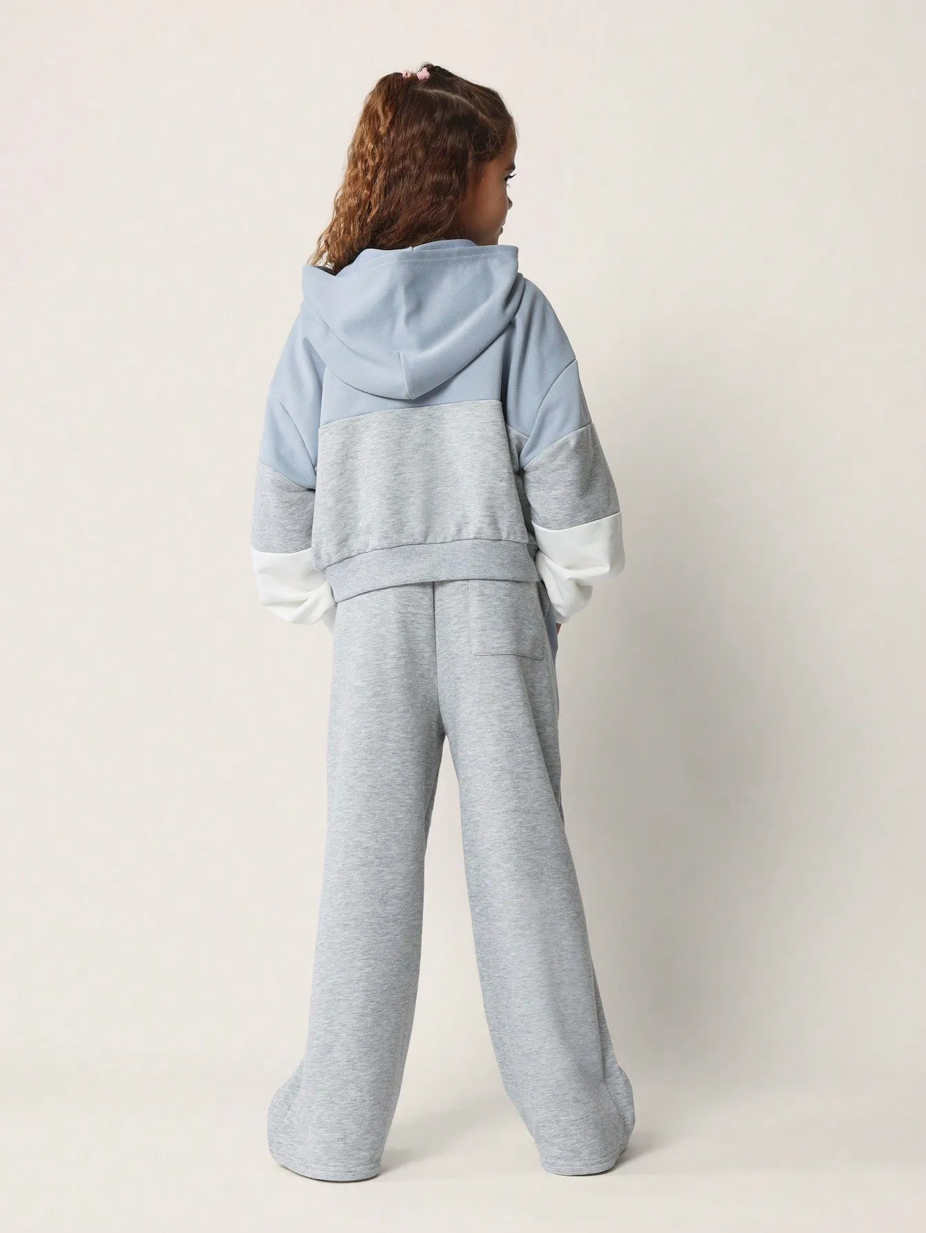 Tween Girls Comfy Zip-Up Colour Block Hoodie & Straight Fit Sweatpants 2 Piece Set