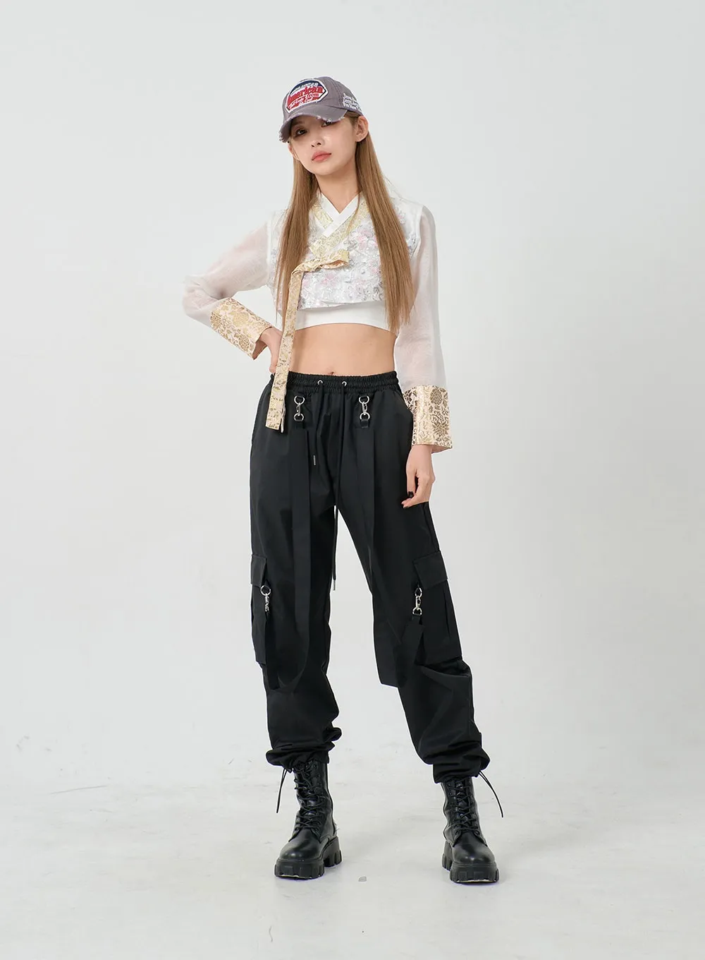 Twin Strap Cargo Parachute Baggy Pants BD23