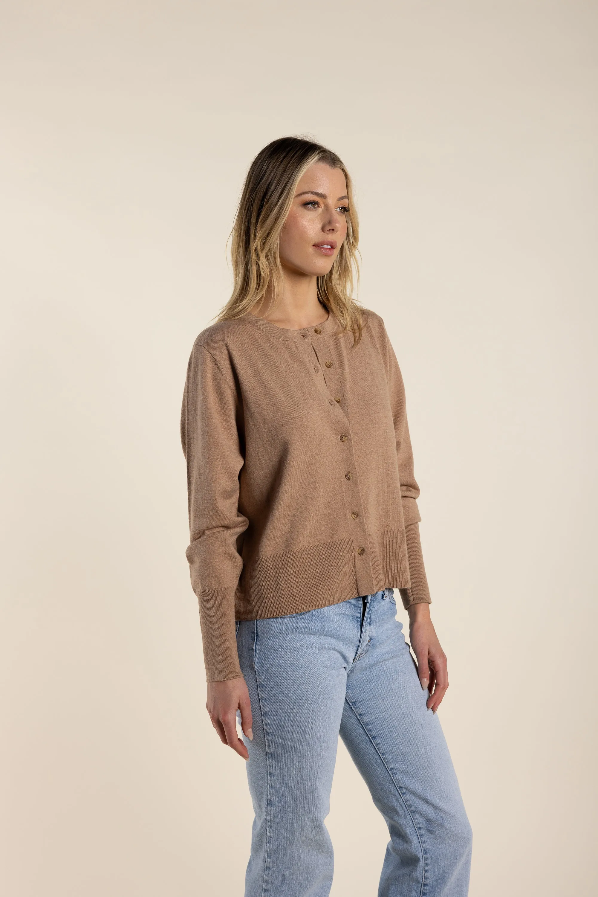 Two T's - Wool Cropped Cardigan Camel