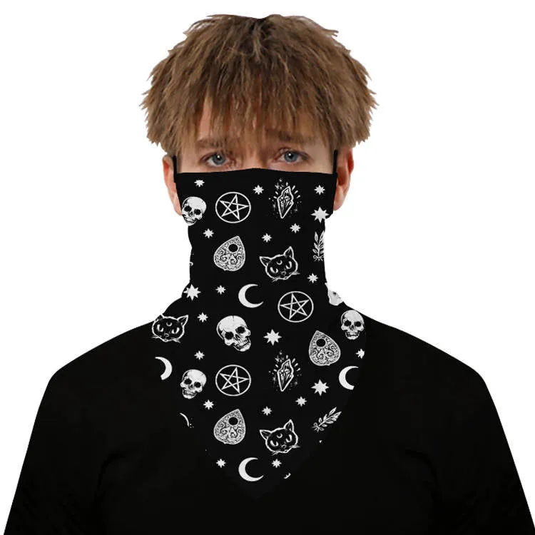 Unisex Face Scarf Bandana with Ear Loops Black Mystic