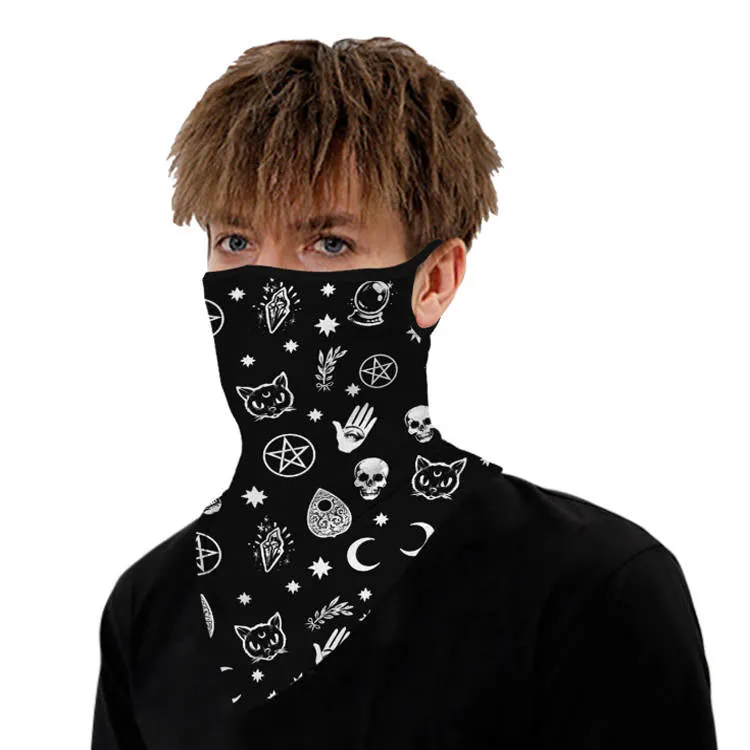 Unisex Face Scarf Bandana with Ear Loops Black Mystic