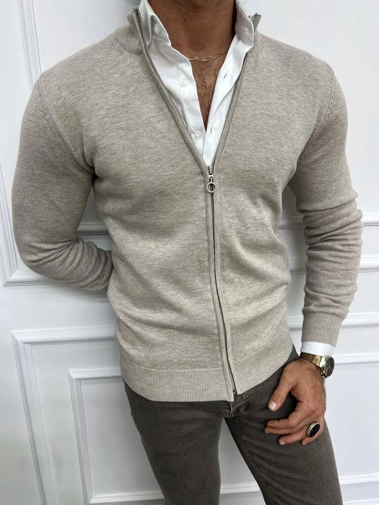 V-neck Beige Cardigan